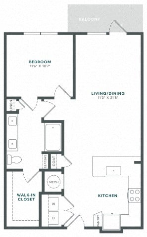 Floor plan for 1 bed, 1 bath, 810 sqft
